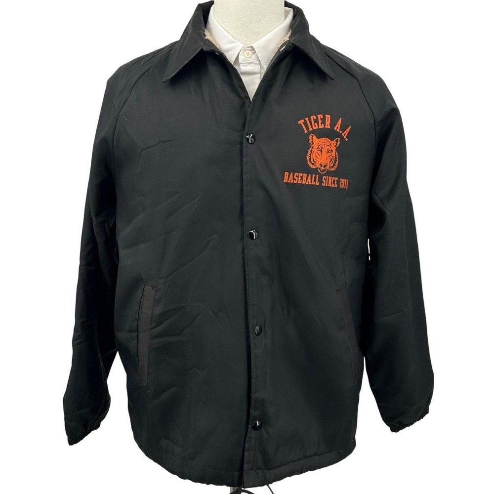 MVP Mens Coaches Jacket Large Black Sherpa Lined Tiger Baseball Vintage 90s USA